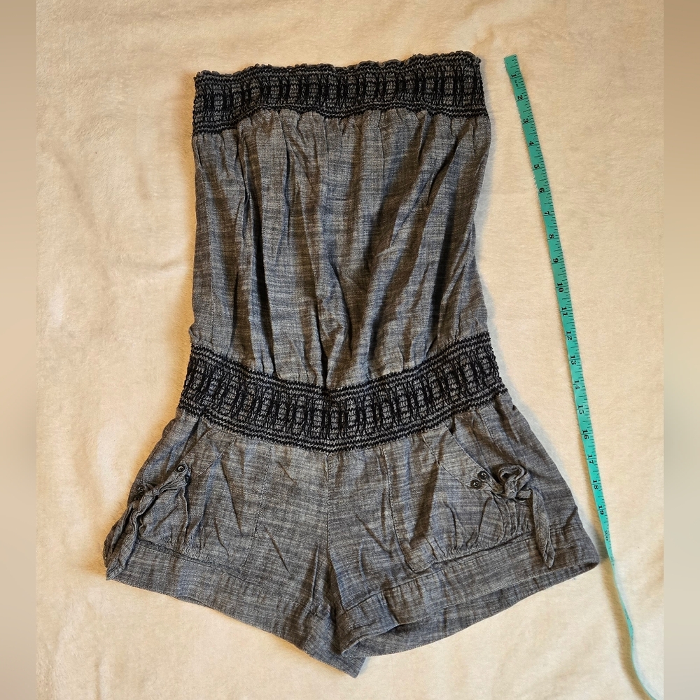 Sequin Hearts Denim Blue Romper